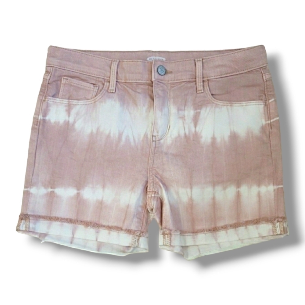 Old Navy Pink And White Tie-Dye Denim Frayed Hem Shorts - Size 16